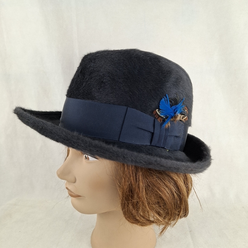 Vintage Stetson Playboy Fedora Canadien Beaver Fur Hat With Feather UNISEX